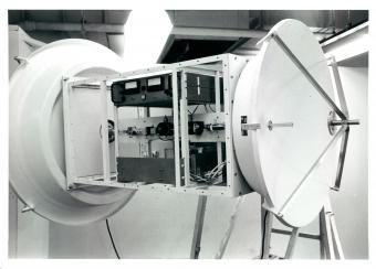 GTRI researchers designed this dual-band millimeter wave to support Air Force evaluation of airborne millimeter wave electronic warfare receivers, 1983.