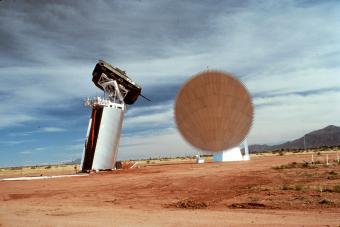 An army tank undergoes testing at what was believed to be the world's largest outdoor compact antenna range, designed and built by GTRI, at the U.S. Army's Electronic Proving Grounds, Fort Huachuca, Arizona