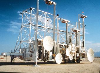 The mobile radar unit known as BICOMS was believed to be the world’s largest mobile system for measuring radar cross section. Holloman Air Force Base, NM, 1999.