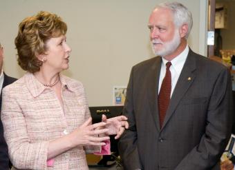 Irish President Mary McAleese with former Georgia Tech President Wayne Clough during a visit to the Georgia Tech campus, 2008.
