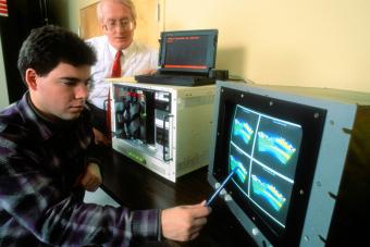 GTRI researchers use new signal processing algorithms to modify existing weather radar on board airplanes, improving the ability to predict wind shear, 1992.