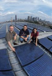 Atop Georgia Tech's Aquatic Center, nearly 3,000 photovoltaic panels pro...